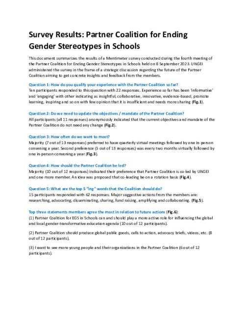 Survey Results: Partner Coalition for Ending Gender Stereotypes in Schools