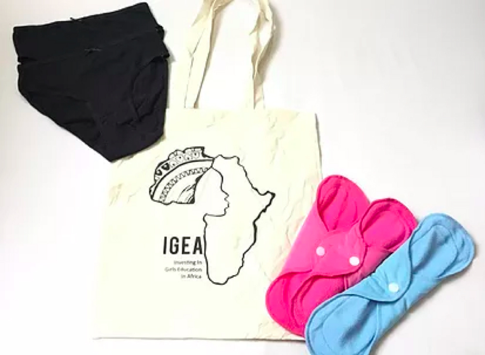 The IGEA Bag contains three reusable pads and two pairs of underwear in a tote bag.